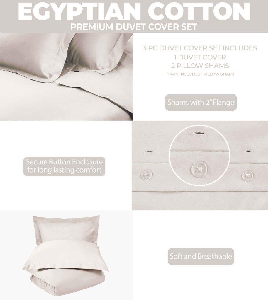 Premium 100% Egyptian Cotton Duvet Cover Set - 300 Thread Count, Breathable & Soft Bedding for All Seasons - Perfect for Master Bedroom, Guest Room & Luxury Hotels