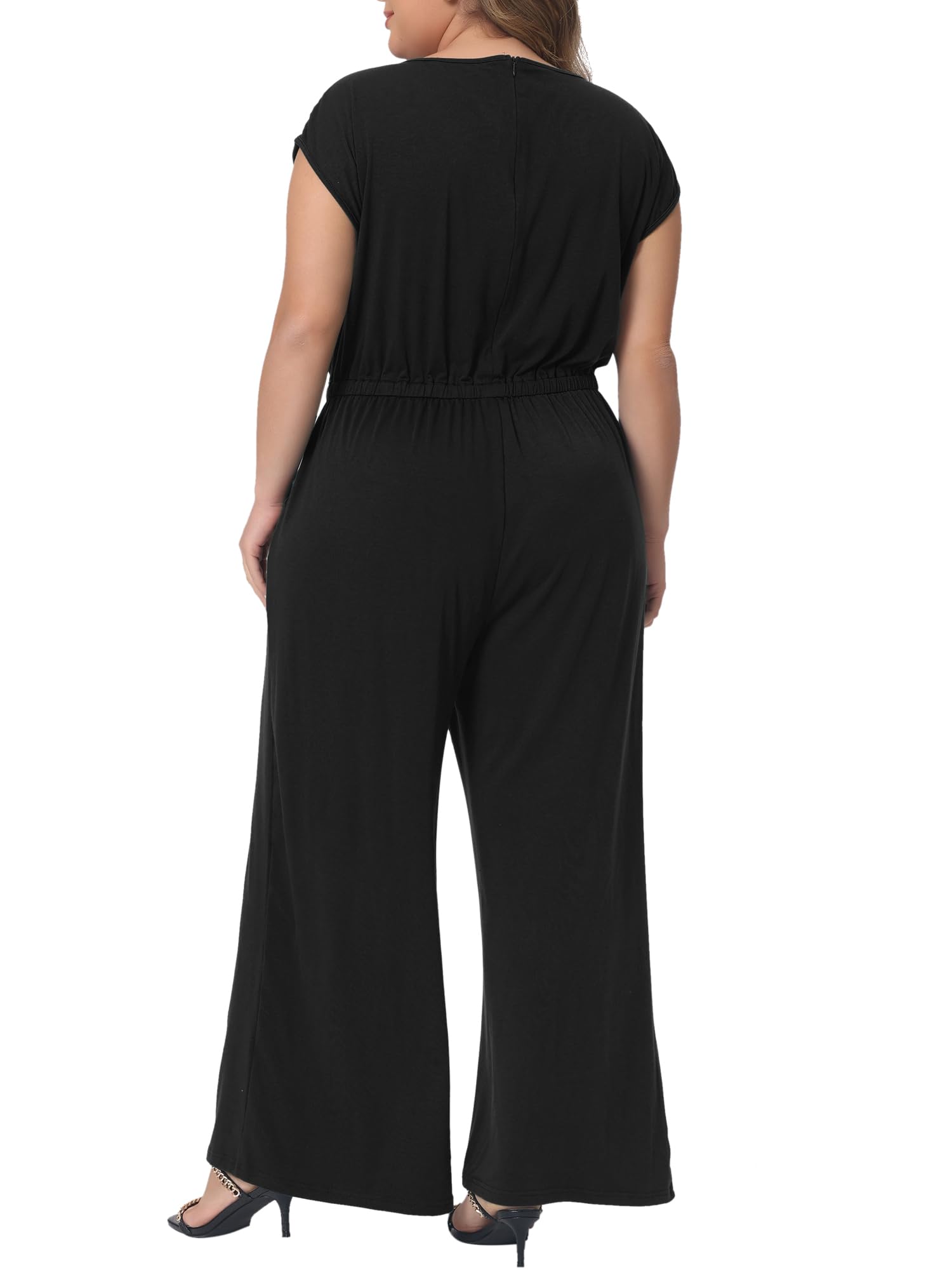 Agnes Orinda Plus Size Rompers for Women - V Neck Sleeveless Jumpsuit with Wide Leg Pants & Pockets | Casual Summer Outfit, Beach Wear, Street Fashion