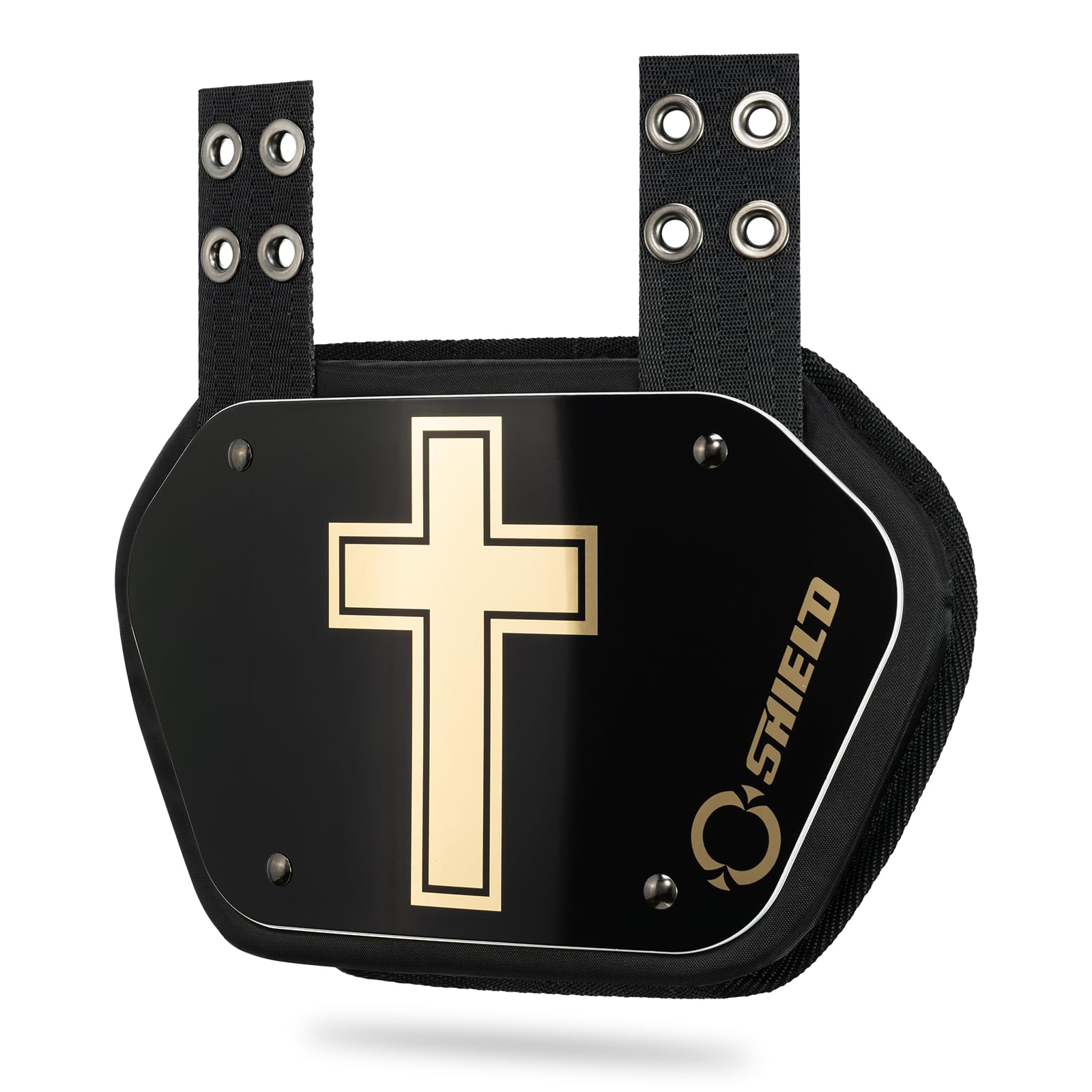 O Shield Golden Cross Chrome Football Back Plate - Lower Back Protector for Football Players - Rear Guard Pads - Cross Series - Ideal for Tackling, Blocking & Game Protection