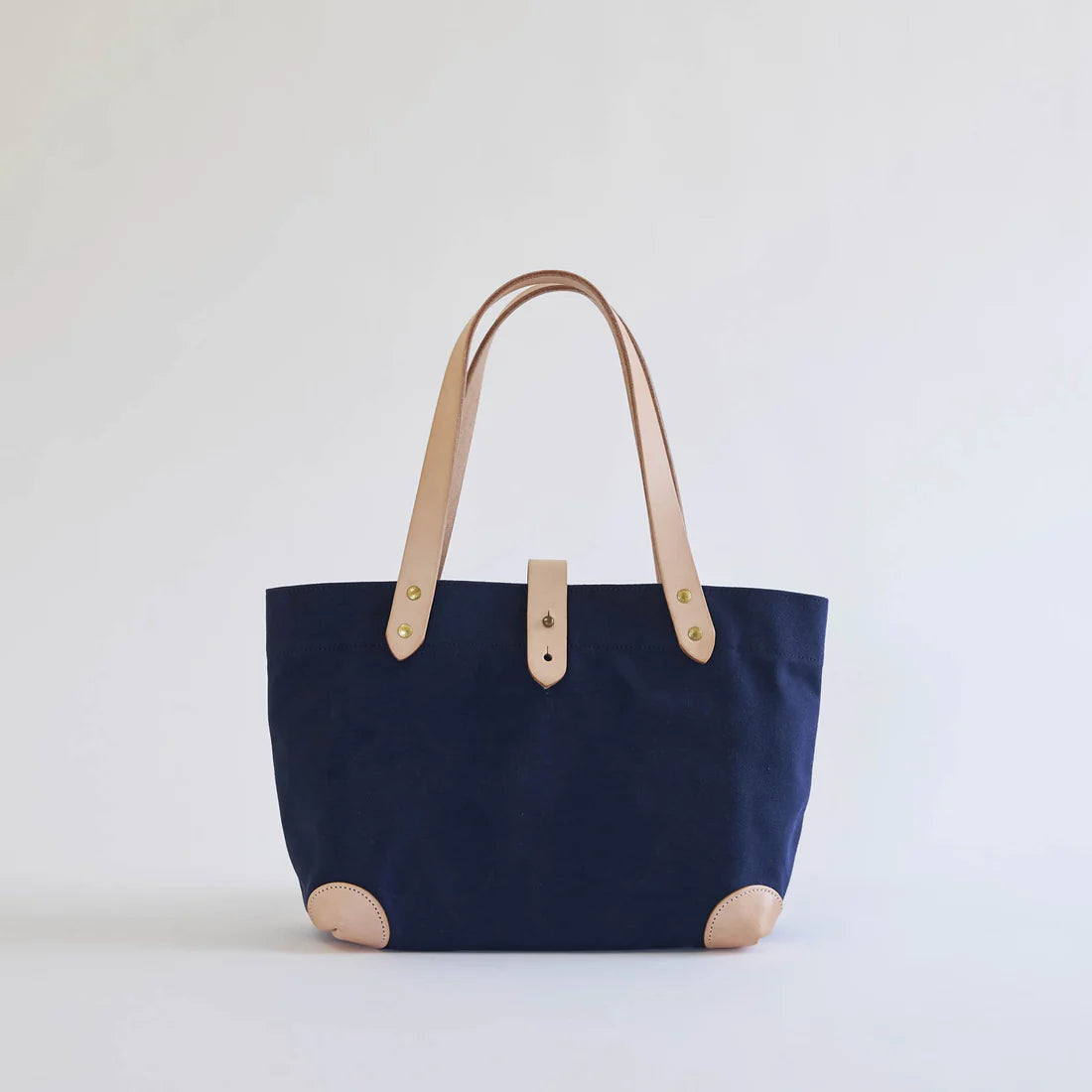 Kurashiki Hampu Canvas Button Stud Tote Bag - Navy Blue Durable Shoulder Bag for Women, Stylish Casual & Work Tote for Shopping, Office, Travel & Daily Use