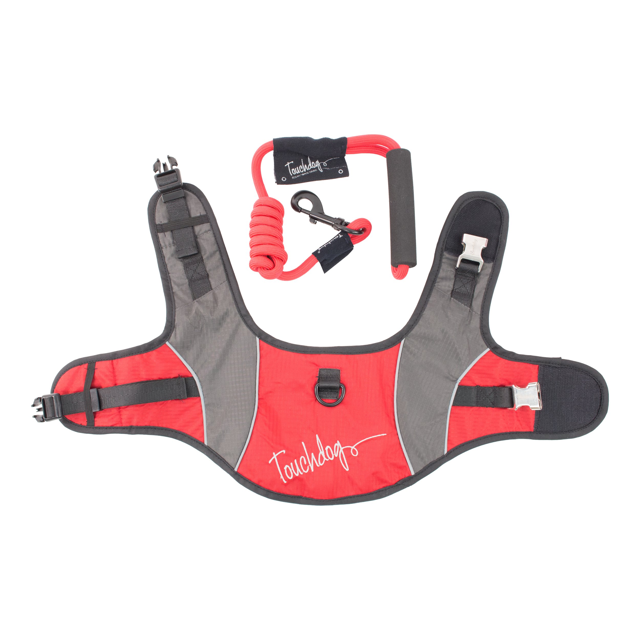TOUCHDOG Reflective-Max 2-in-1 Adjustable Dog Harness & Leash Set - Premium Pet Safety Gear for Medium Dogs, Dark Red & Charcoal Grey - Perfect for Night Walks, Hiking & Outdoor Adventures