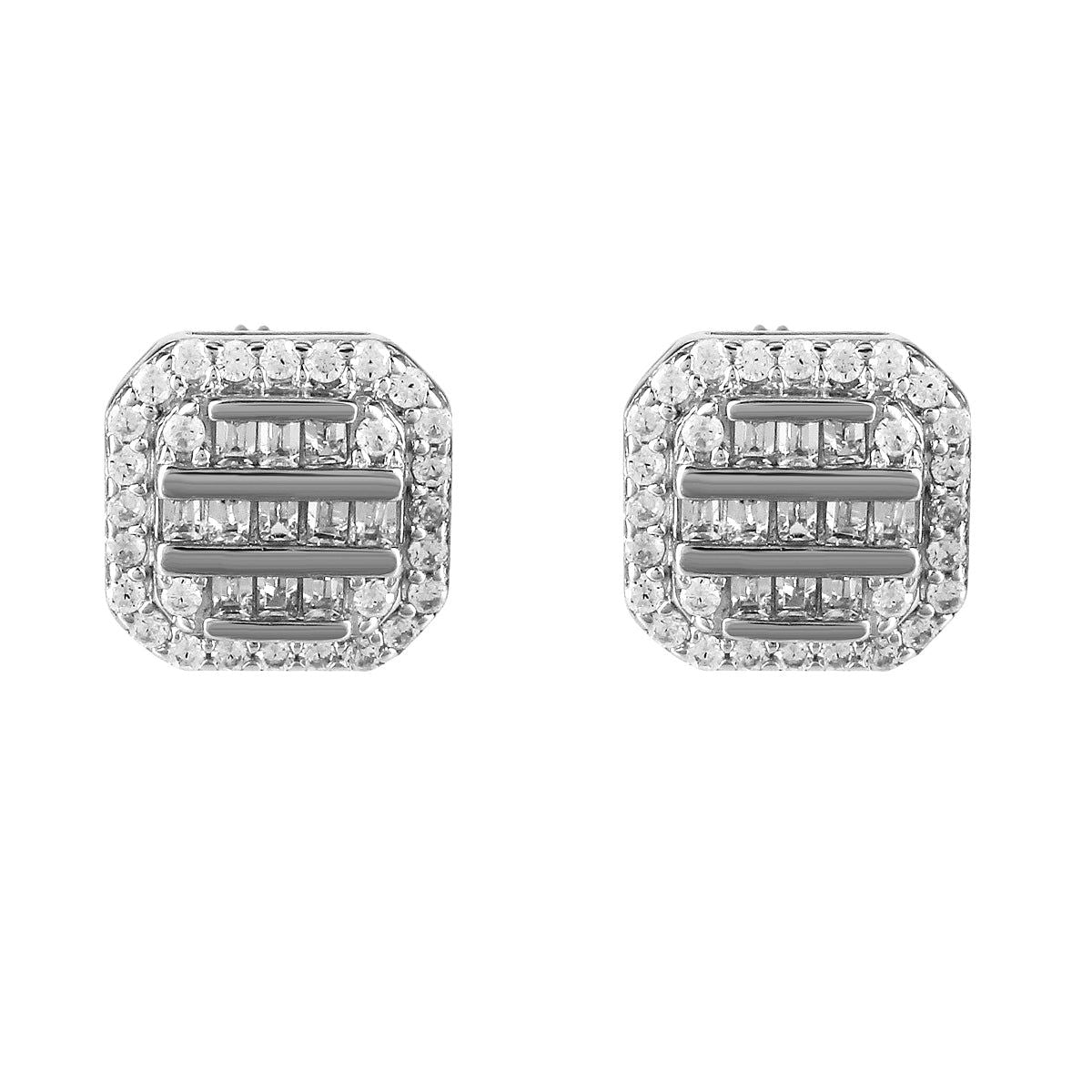 Elegant Icy Baguette Sterling Silver Square Screw Back Earrings for Women | Perfect for Weddings, Parties & Special Occasions