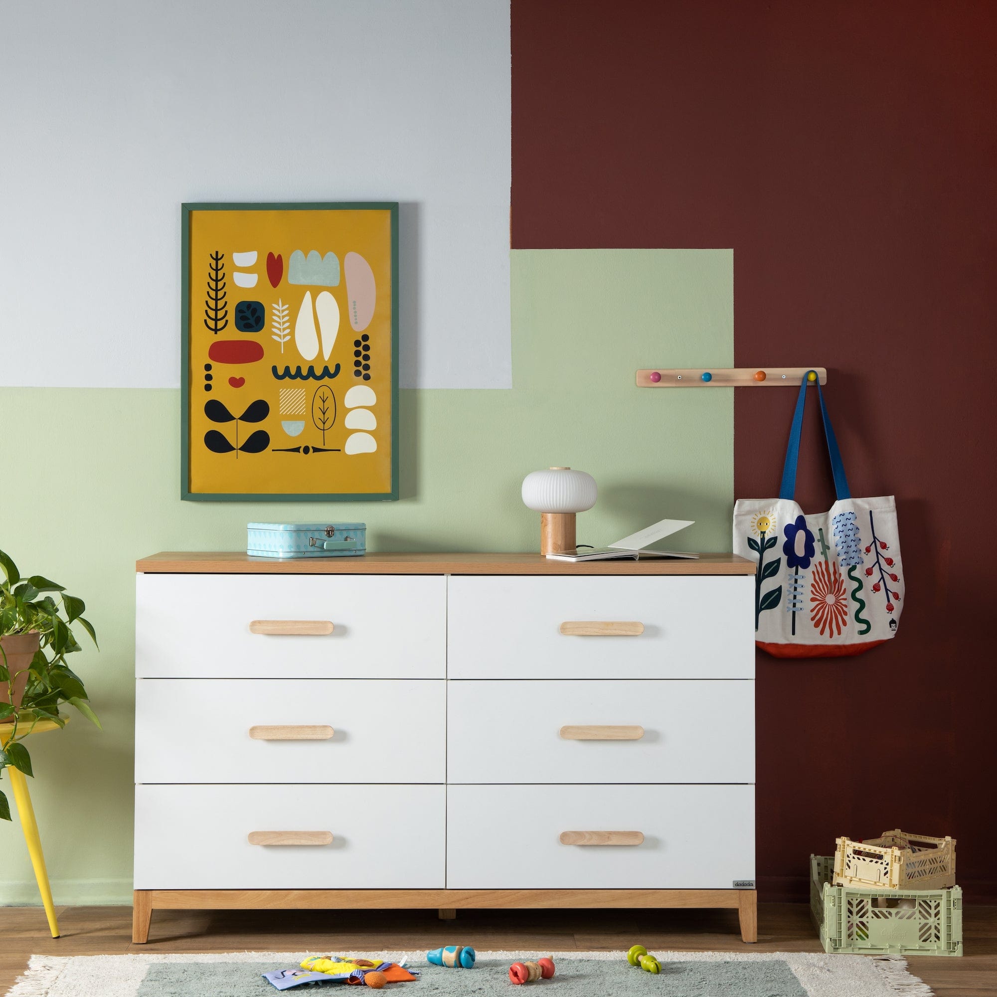 Dadada Lala 6-Drawer Dresser - White/Red Oak Wooden Chest of Drawers (2-Pack) for Bedroom Storage & Closet Organization