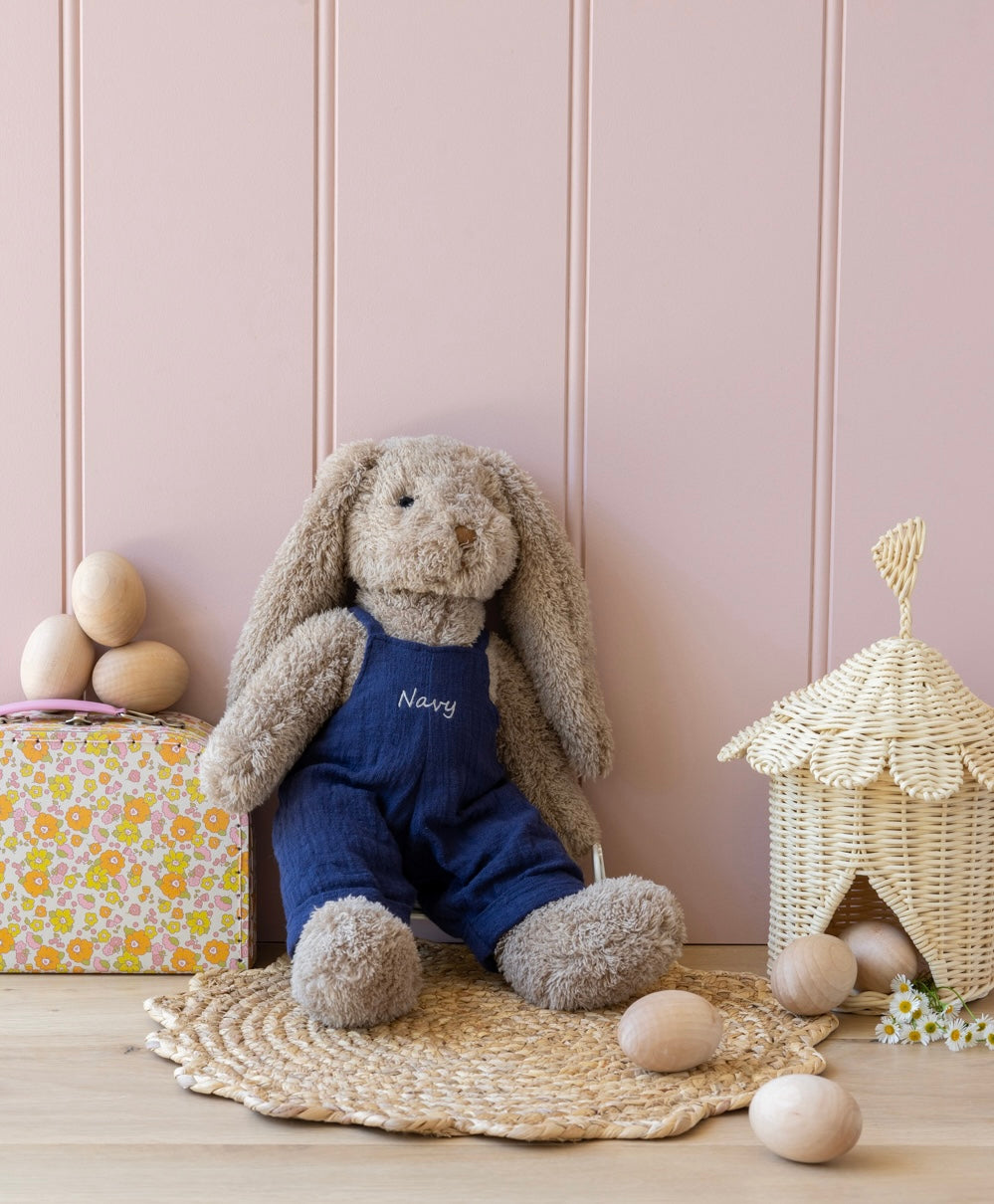 Personalized Bunny Plush Toy - Mr Honey Bunny Navy Blue Stuffed Animal for Kids, Perfect Gift for Easter, Birthday & Nursery Decor