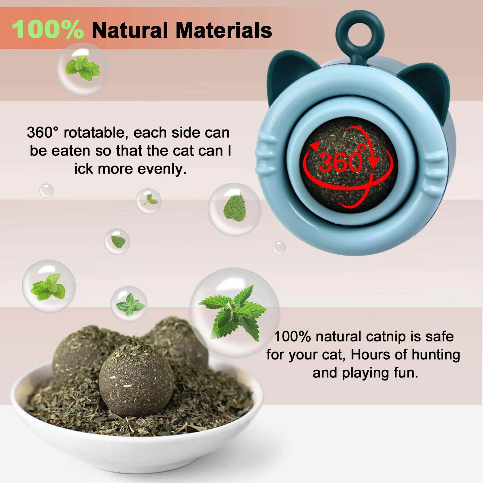 Premium Catnip Balls Toys for Indoor Cats - 3PCS Natural Catnip Roller Ball for Wall Play, Licking & Teeth Cleaning - Fun Dental Kitten Toy for Adult Cats - Perfect for Playtime, Stress Relief & Dental Health