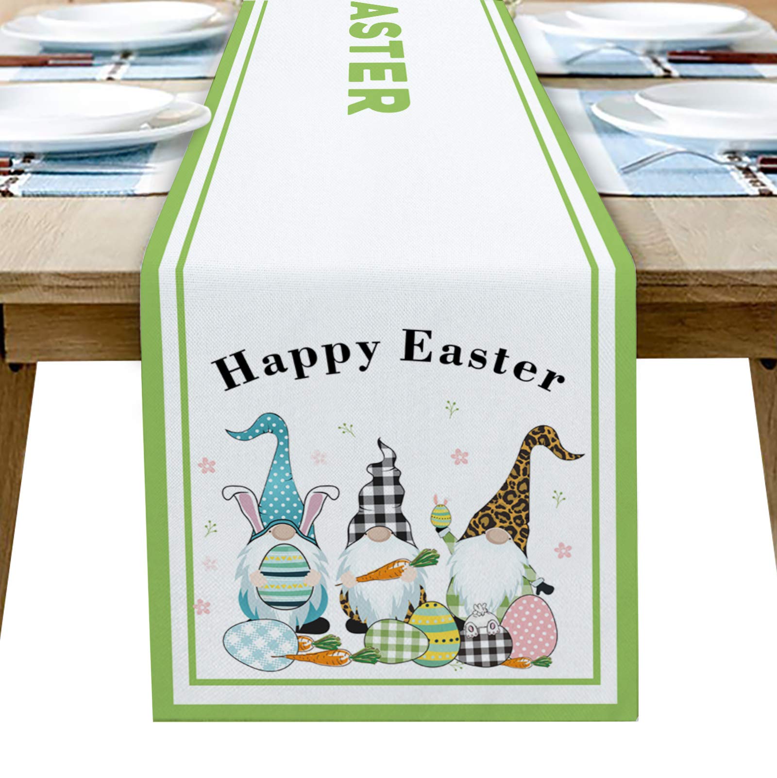 Lansemy 13x90 Inch Burlap Table Runner - Easter Gnomes & Eggs Design, Linen Dining Room & Coffee Table Cover for Wedding, Party, Home Decor | Perfect for Easter Celebrations, Holiday Dinners & Special Events