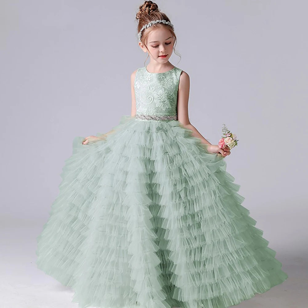Tulle Flower Girl Dress Sleeveless Tiered Princess Gown for Weddings & Special Occasions - Perfect for Flower Girls & Pageants