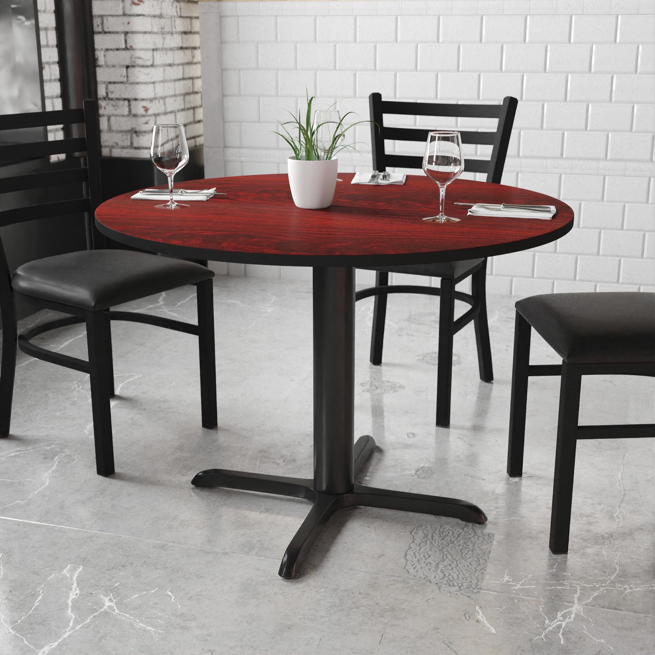 Flash Furniture 42-Inch Round Mahogany Laminate Dining Table with Sturdy 33x33-Inch Base - Perfect for Kitchen, Breakfast Nook, or Small Space Dining Room