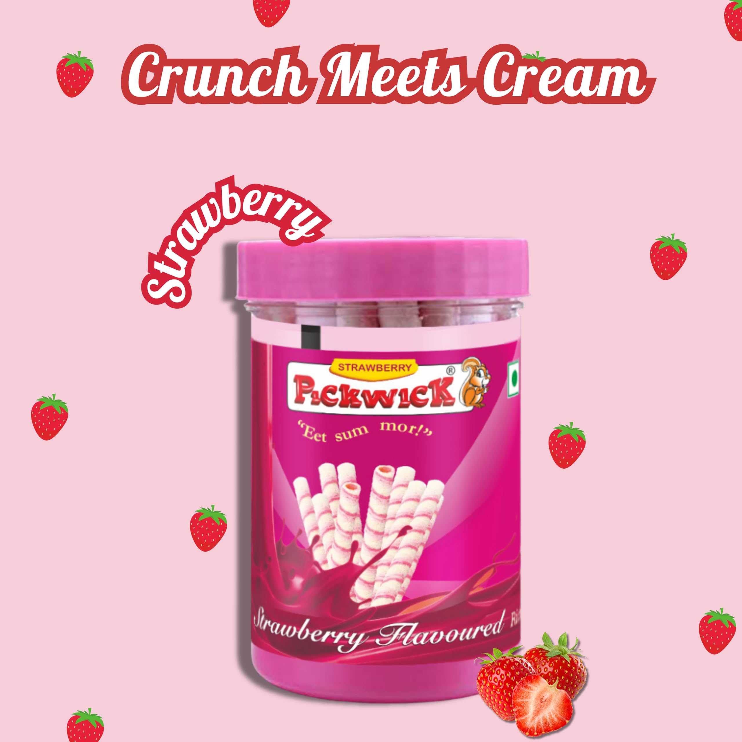 Pickwick Strawberry Flavored Wafer Rolls Jar - 300g Combo Pack (2 x 150g) | Crispy Snack for Parties, Gifts & Tea Time | Delicious Dessert for Kids & Adults