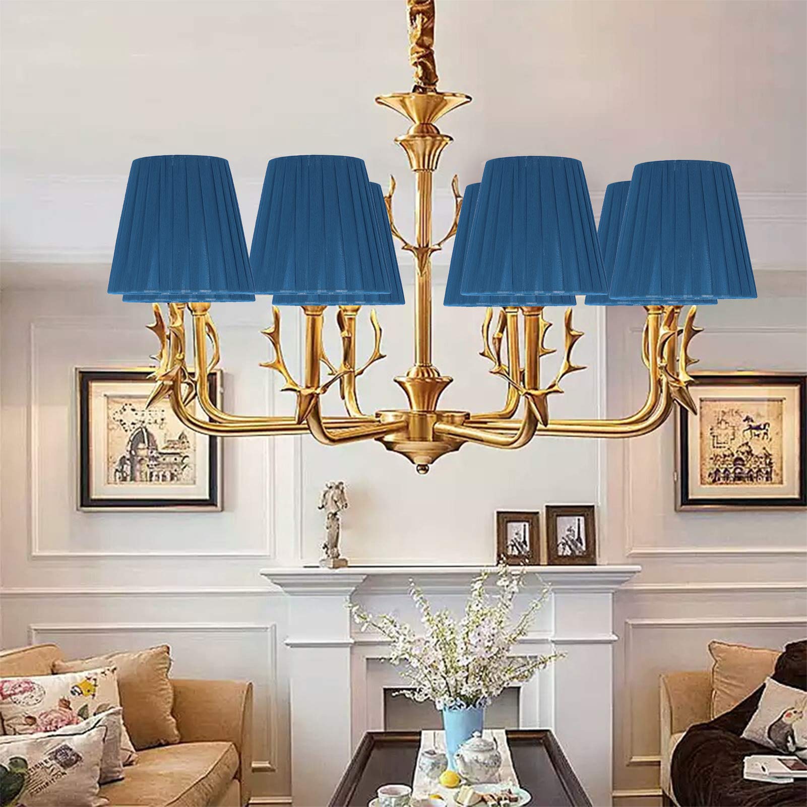 Modern Clip-On Lamp Shades 3.5/5.1/5.5 Inch - Exquisite Blue Lampshades for Chandelier & Wall Lights - Compatible with Small Size A/B/C/F/P Bulbs - Perfect for Bedroom, Living Room & Dining Room Lighting Decor