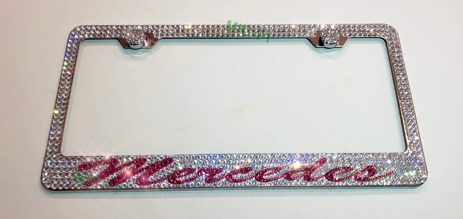 Custom Mercedes Car Logo Crystals License Plate Frame - Swarovski Clear Pink Rhinestones, Personalized Auto Accessory for Luxury Vehicle Decoration