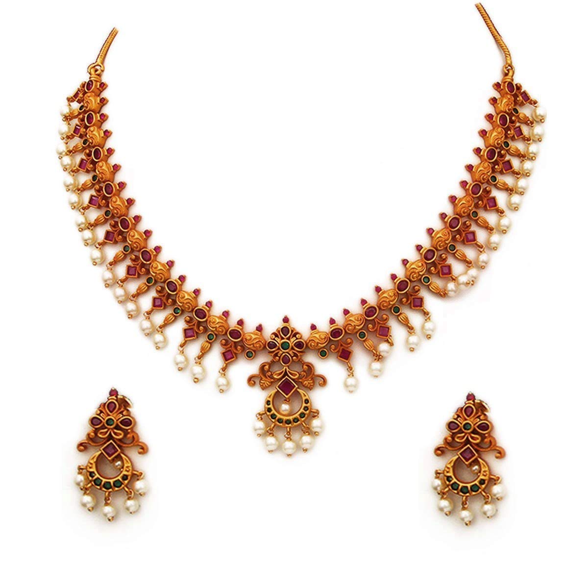 Antique Gold Plated Choker Necklace Set with Jhumki Earrings & Cubic Zircon Studs - Elegant Wedding Jewelry for Women & Girls | Perfect for Bridal, Party & Special Occasions