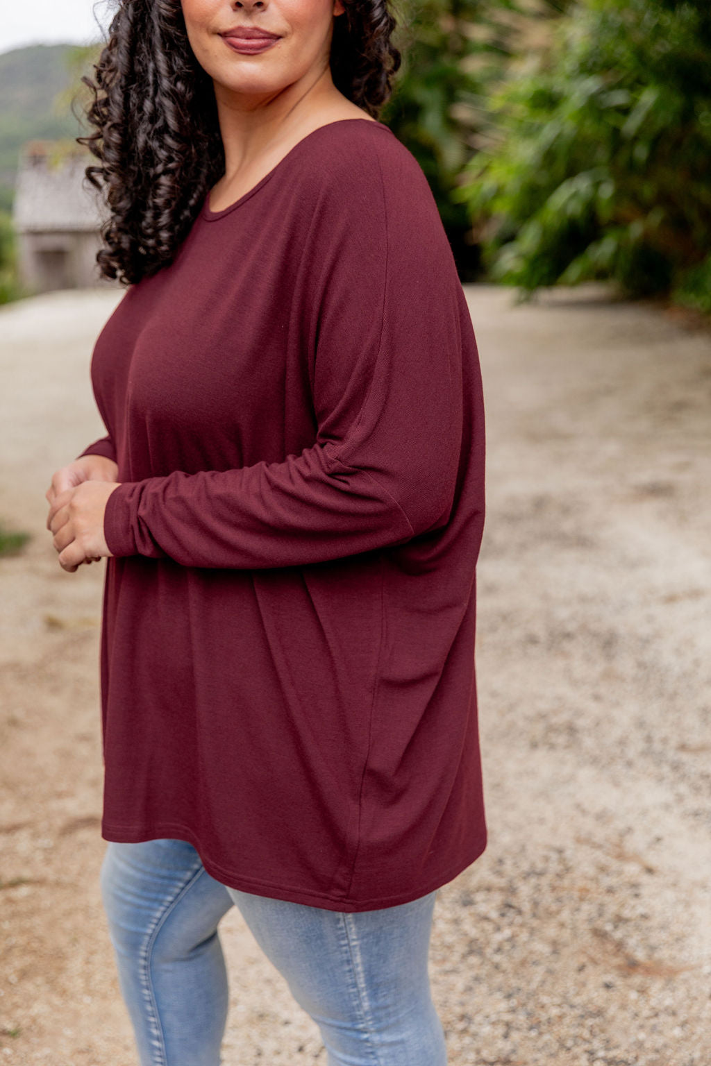 Harlow Knit Top Women's Long Sleeve Merlot Wine Red Pullover Sweater - Perfect for Fall Layering, Office Wear & Casual Outfits