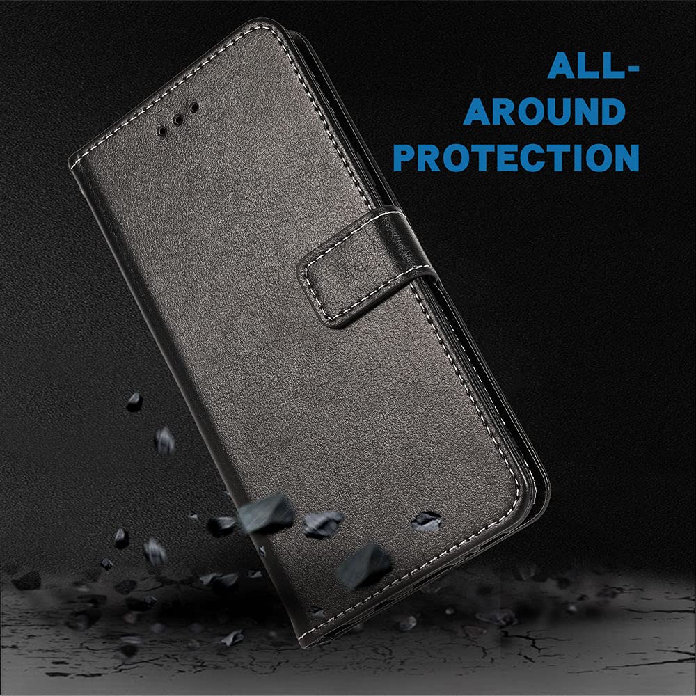 Oppo AX7 Wallet Case with Wrist Strap & Card Holder - Premium Leather Flip Cover for Oppo A7/AX7/A5S (6.2 Inch) - Perfect for Daily Use, Travel & Hands-Free Convenience - Black Unisex Design for Men & Women