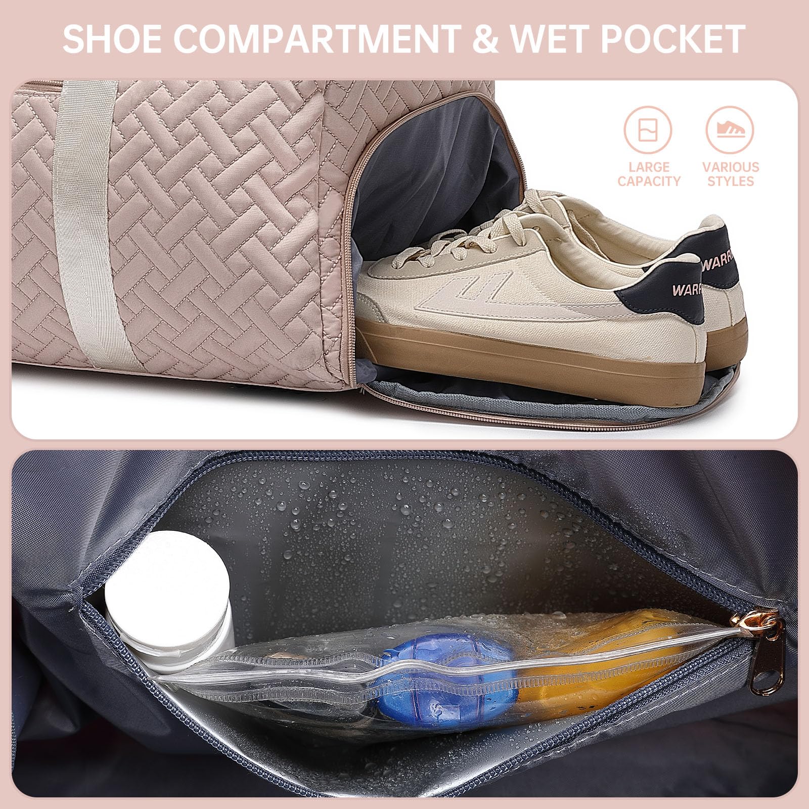 Best 50L Duffle Bag for Travel & Gym - Waterproof Weekender Bag with Shoe Compartment & Wet Pocket, Carry On Overnight Bag for Women, Includes Toiletry Bag - Perfect for Hospital, Labor Delivery & Weekend Getaways