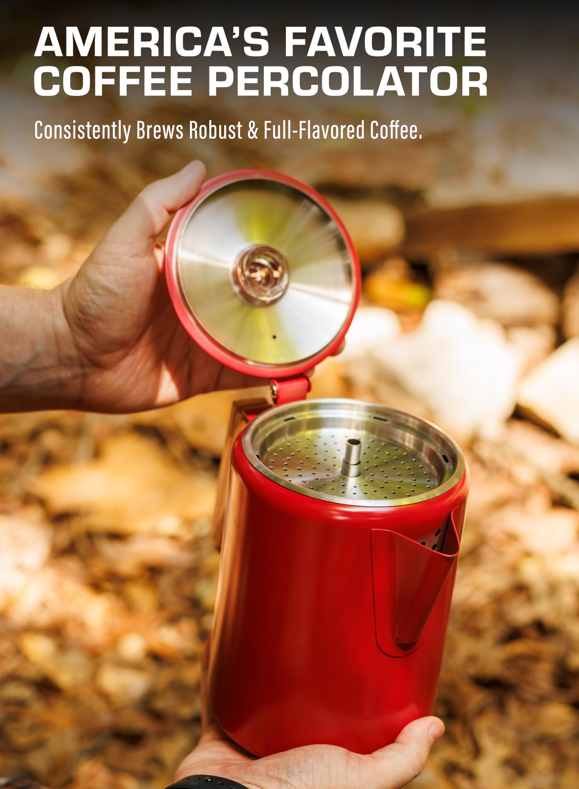 COLETTI Bozeman Camping Coffee Pot - Stainless Steel Percolator for Outdoor Adventures, Camping & Hiking - BPA-Free & Aluminum-Free Design (Red) - Perfect for Backpacking, RV Trips & Picnics