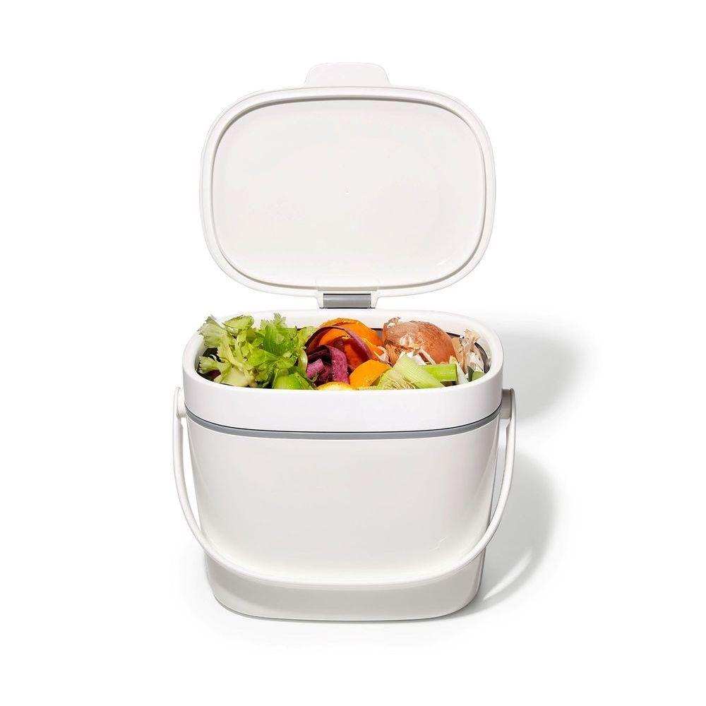 OXO 6.5L Easy Clean Kitchen Compost Bin - White | Odor-Free Food Waste Container for Eco-Friendly Composting | Perfect for Countertop, Home & Garden Use
