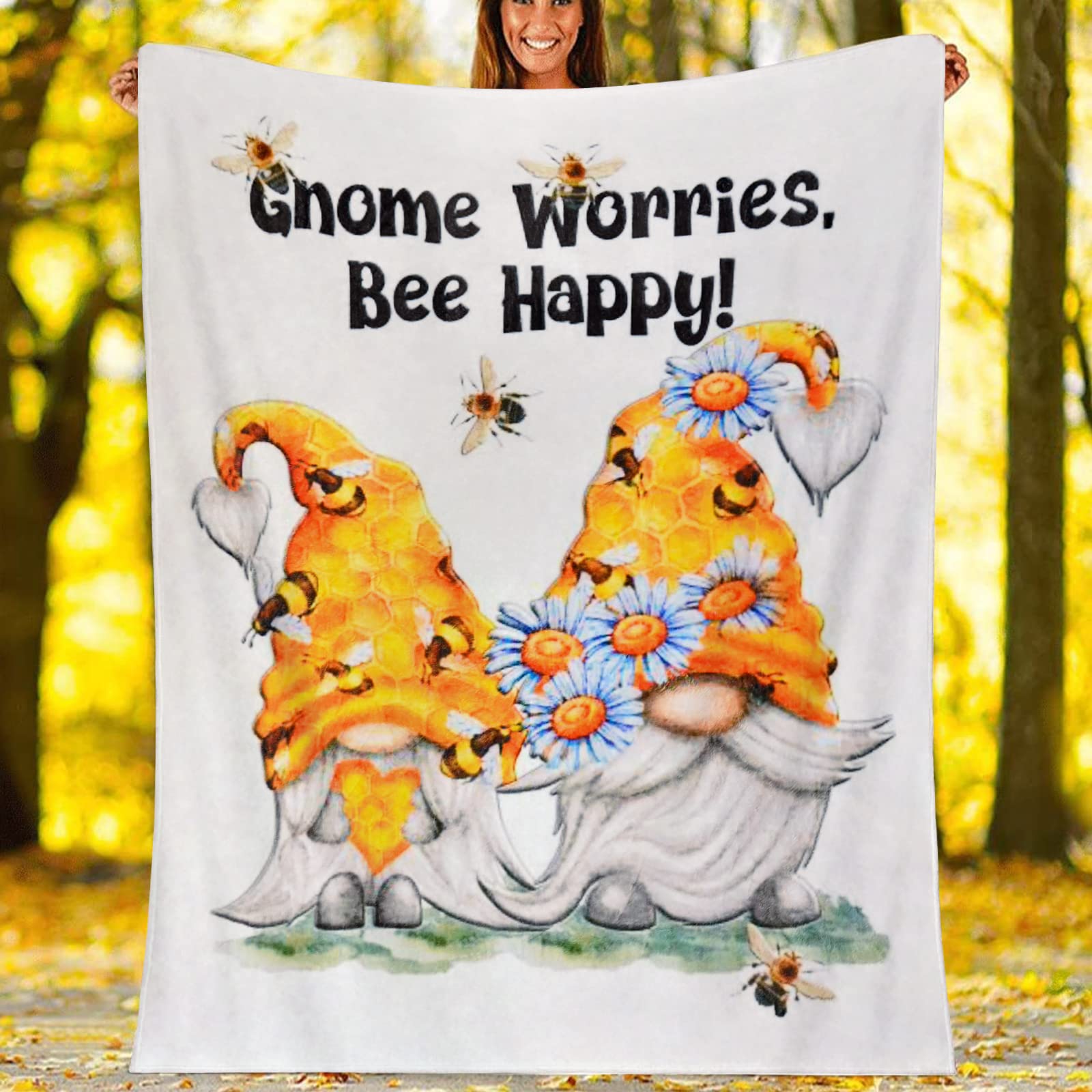 60''x50'' Birthday Gnome Blanket - Soft & Cozy Gnome Throw for Women, Adults, Mom, Family & Friends | Christmas, Valentine's Day & Spring Gift | Bee Happy Gnome Design | Perfect for Home Decor, Couch, Bed & Gift Giving