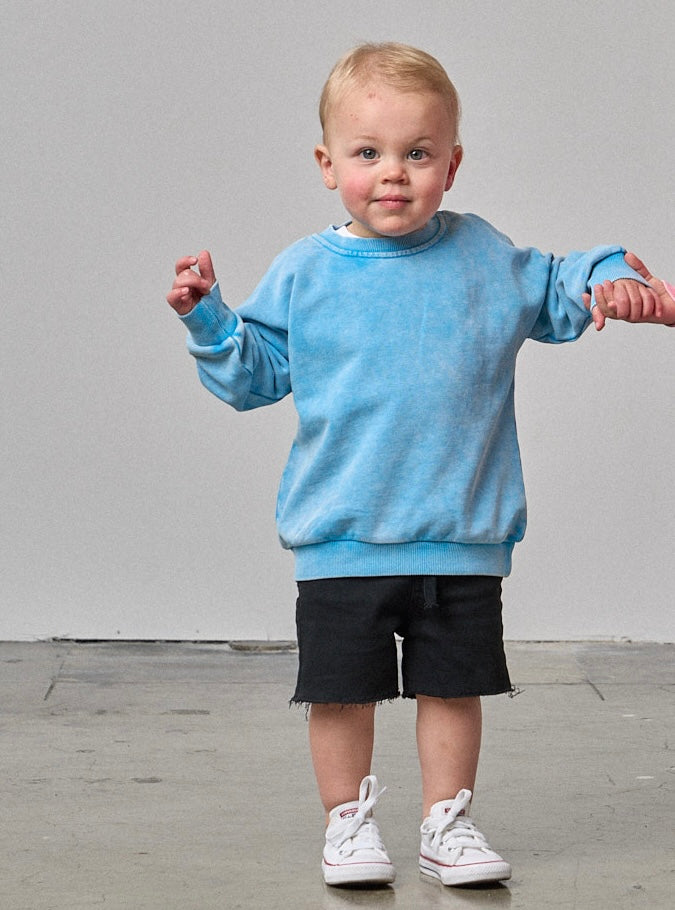 Electric Blue Washed Crewneck Sweatshirt - Soft Cotton Pullover for Men & Women | Perfect for Casual Wear, Layering & Street Style