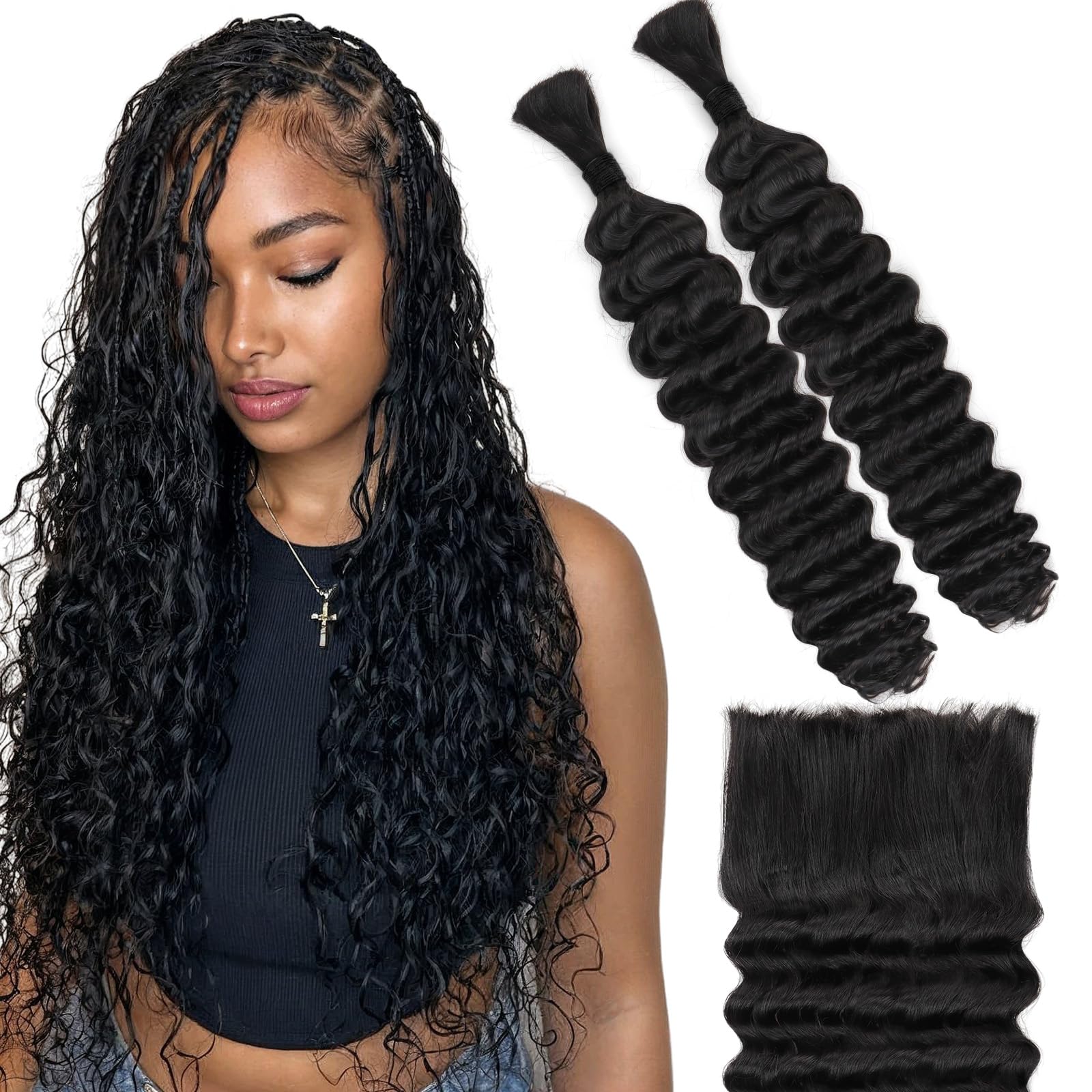 Clip in Hair Extensions Straight 14 Inch & Human Braiding Hair Deep Wave 16 Inch 50g & 100g – Natural Look for Parties, Weddings & Everyday Styling