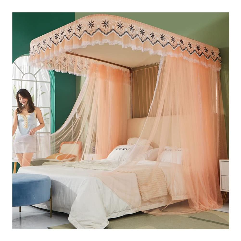Romantic Pink Bed Canopy Mosquito Net for Single, Double & King Beds - 120X200CM Metal Frame Summer Bed Curtain for Bedroom Decor | Perfect for Outdoor Camping, Boho Bedroom & Wedding Decorations