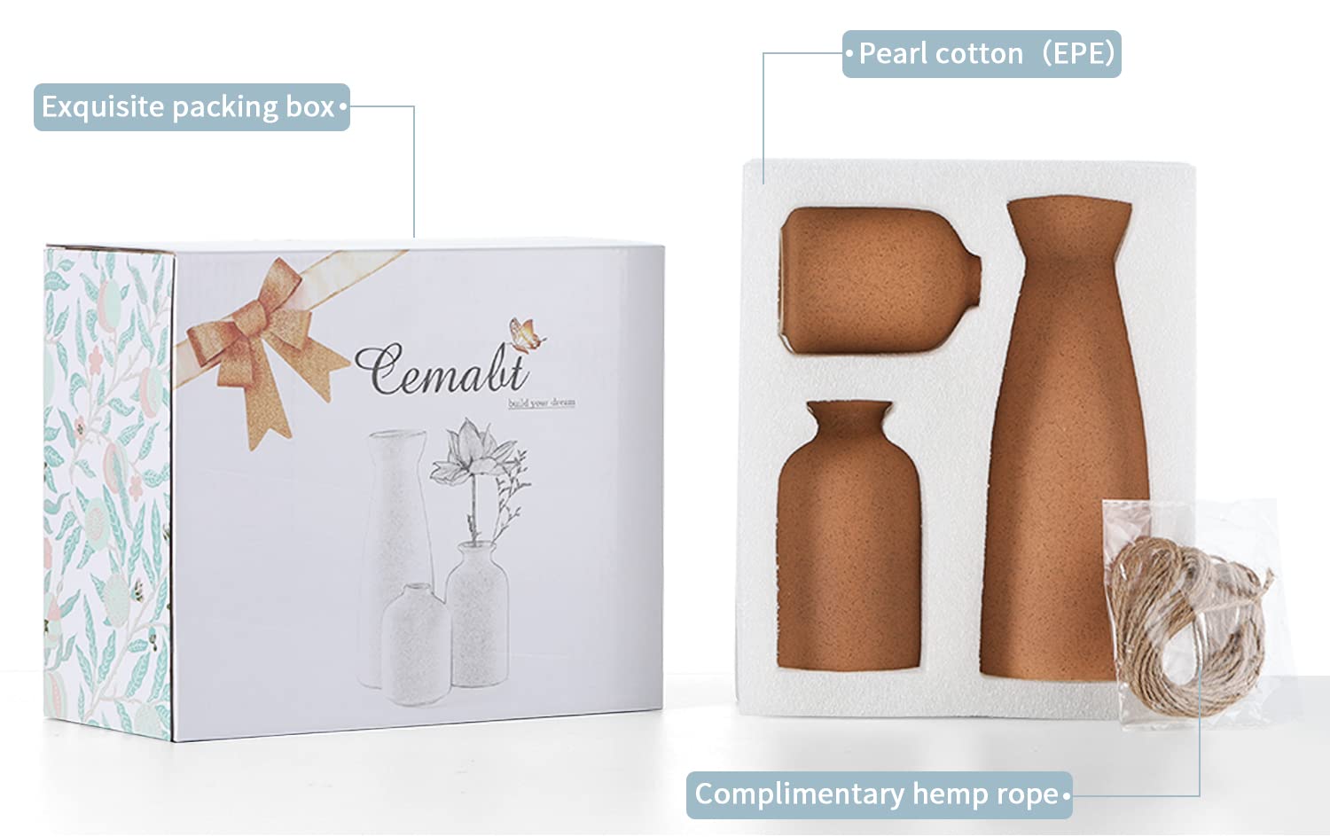 Brown Ceramic Vase Set of 3 - Small Boho Flower Vases for Home Decor, Modern Farmhouse Decorative Vases for Pampas Grass & Dried Flowers - Perfect for Shelves, Tables, Bookshelves & Entryways - Distressed Finish | Ideal for Living Room, Bedroom & Wedding Centerpieces