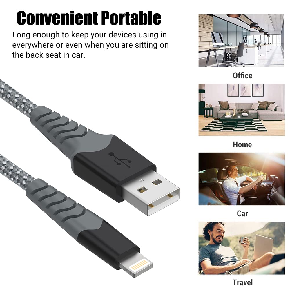 3-Pack MFi Certified Lightning Cable 3FT - Fast Charging USB to Lightning Cable for iPhone 14/13/12/11/X/8/7 - Durable Nylon Braided Charger Cord for Home, Office & Travel