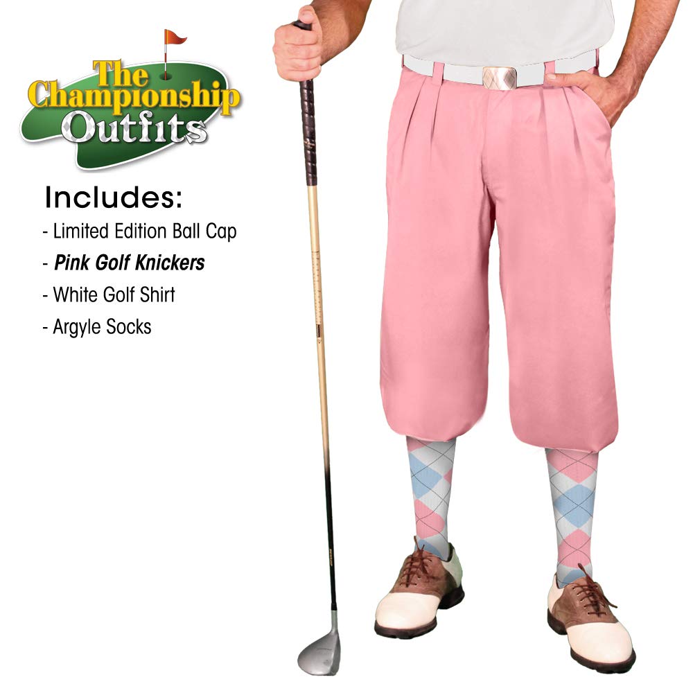 **Men's Stylish Pink Microfiber Golf Outfit – Limited Edition Ball Cap, Over-The-Calf Argyle Socks & White Golf Shirt – Perfect for Golfing, Casual Wear & Outdoor Activities**