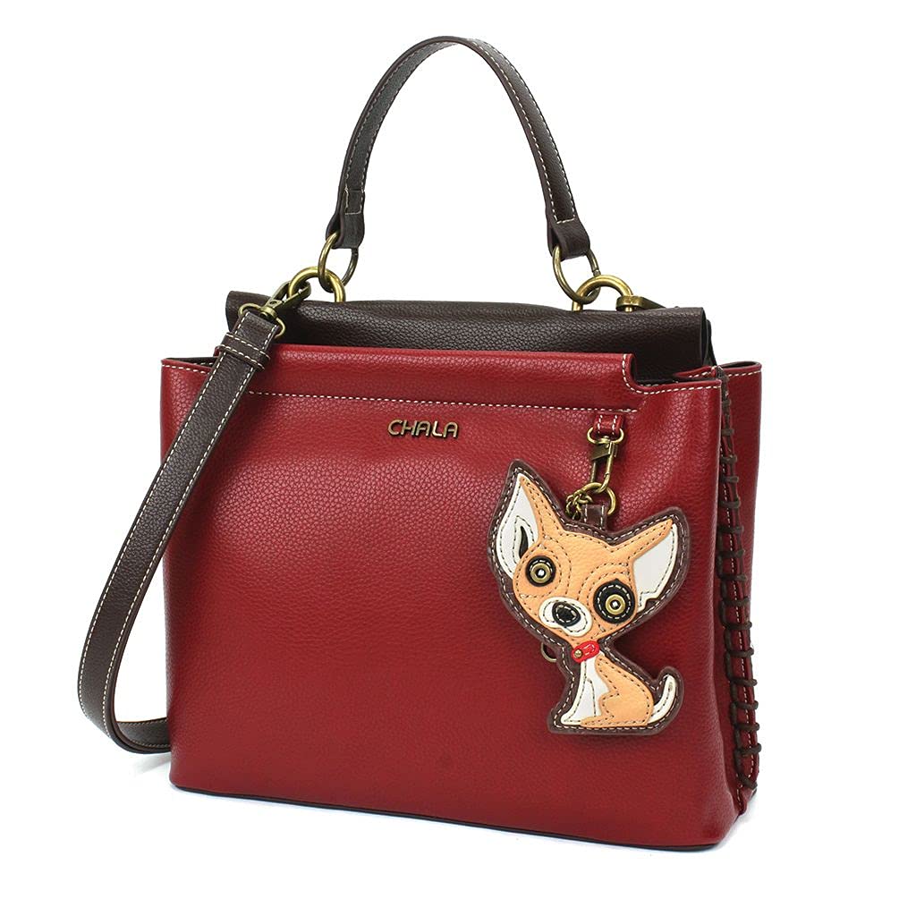 Chala Handbags Chihuahua Themed Burgundy Satchel Crossbody Purse for Dog Lovers - Perfect Gift for Dog Moms, Pet Owners & Animal Enthusiasts - Ideal for Daily Use, Work, Shopping & Casual Outings
