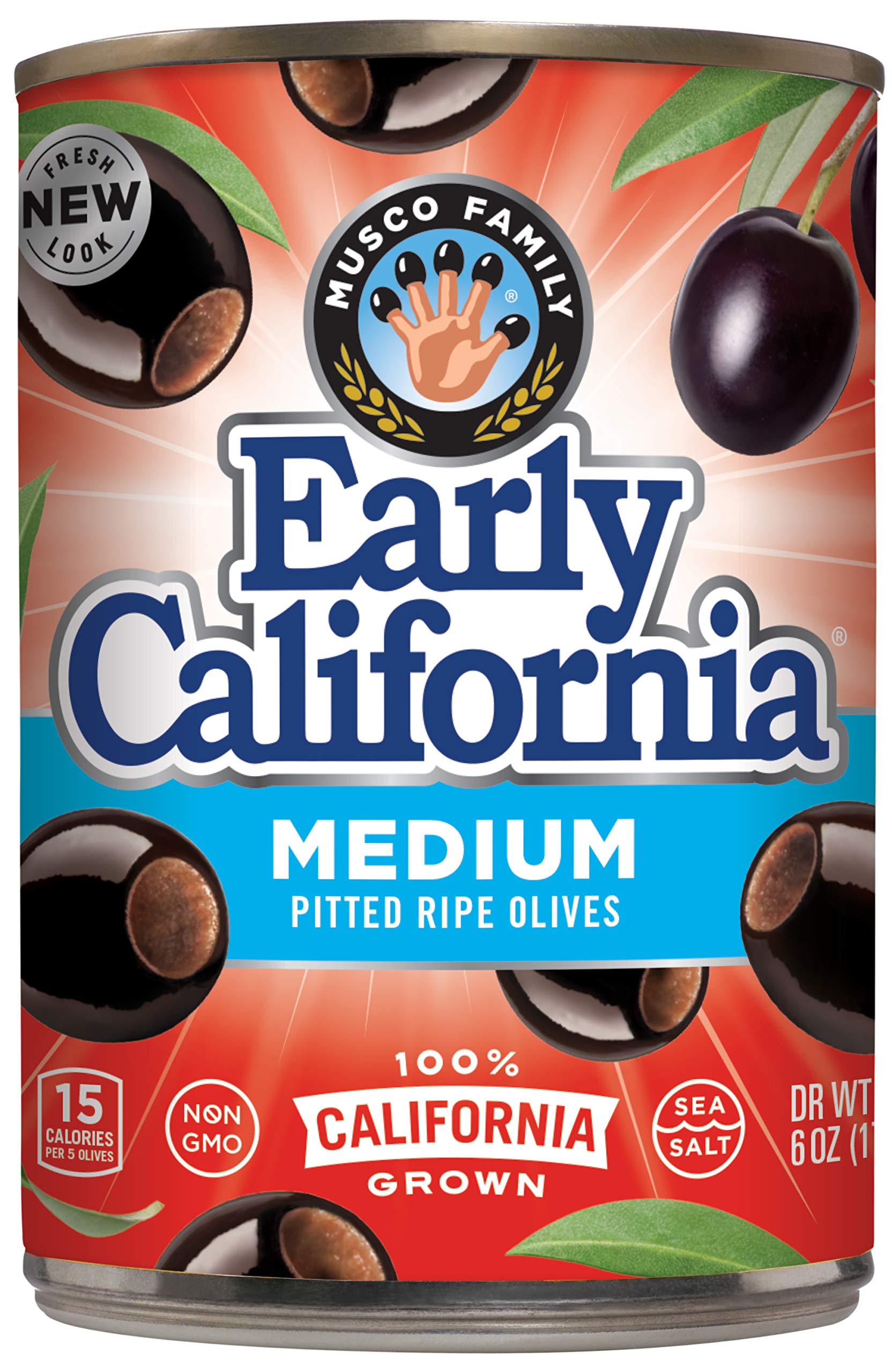 Early California Ripe Pitted Medium Black Olives - 6 Ounce Can | Perfect for Salads, Pizzas & Mediterranean Recipes