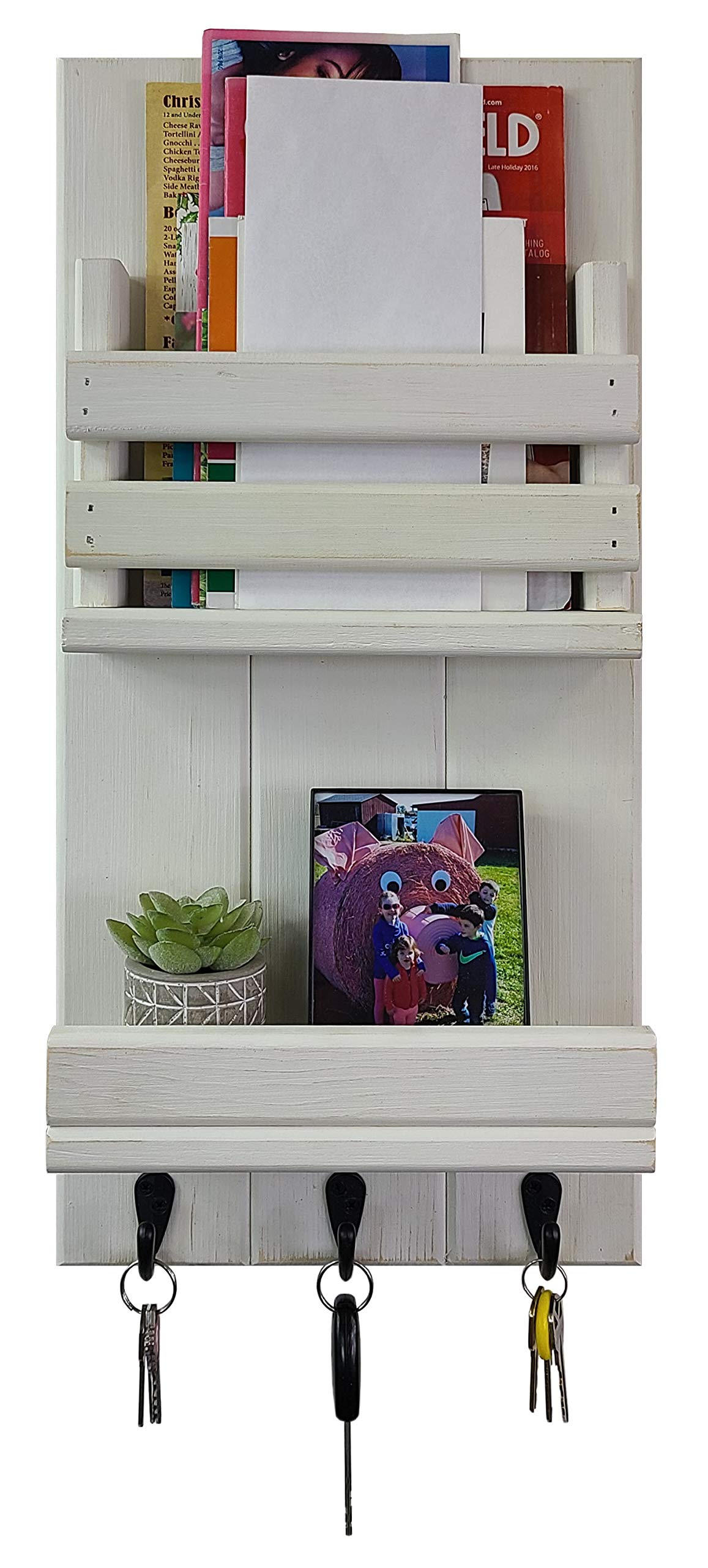 Bradford Vertical Wall Organizer - Rustic Wood Key Holder & Shelf with 20 Paint Colors | Entryway Organizer, Mail Holder, Home Office Decor | Perfect for Hallway, Mudroom & Apartment Organization