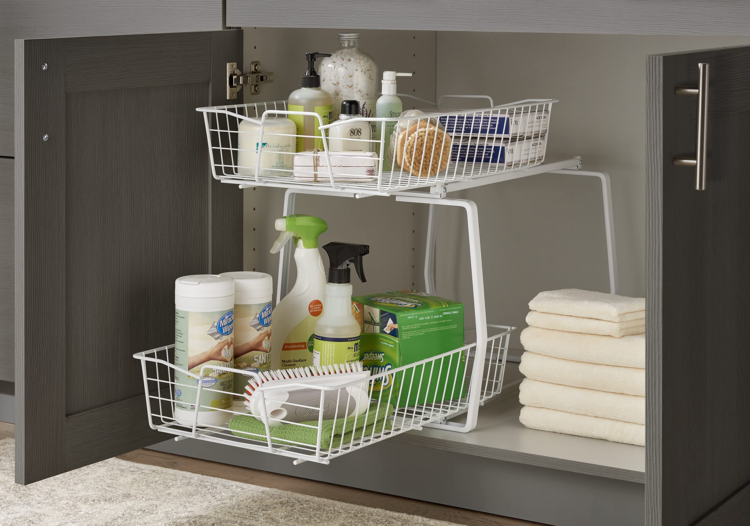 ClosetMaid 14 Inch 2-Tier Pull Out Cabinet Organizer - Heavy Duty Slide Out Pantry Shelves & Drawers for Kitchen, Bathroom Storage - White | Perfect for Spice Racks, Under Sink Organization & Pantry Storage Solutions