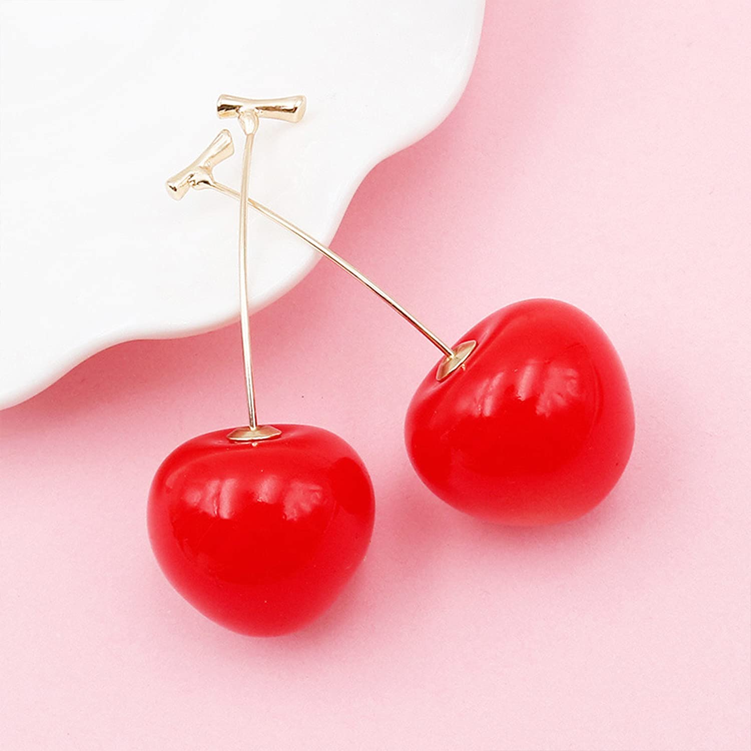 Realistic 3D Red Cherry Drop Earrings for Women - Cute Fruit Dangle Ear Jewelry, Sweet Fashion Accessories for Girls & Ladies | Perfect for Summer Outfits, Parties & Casual Wear