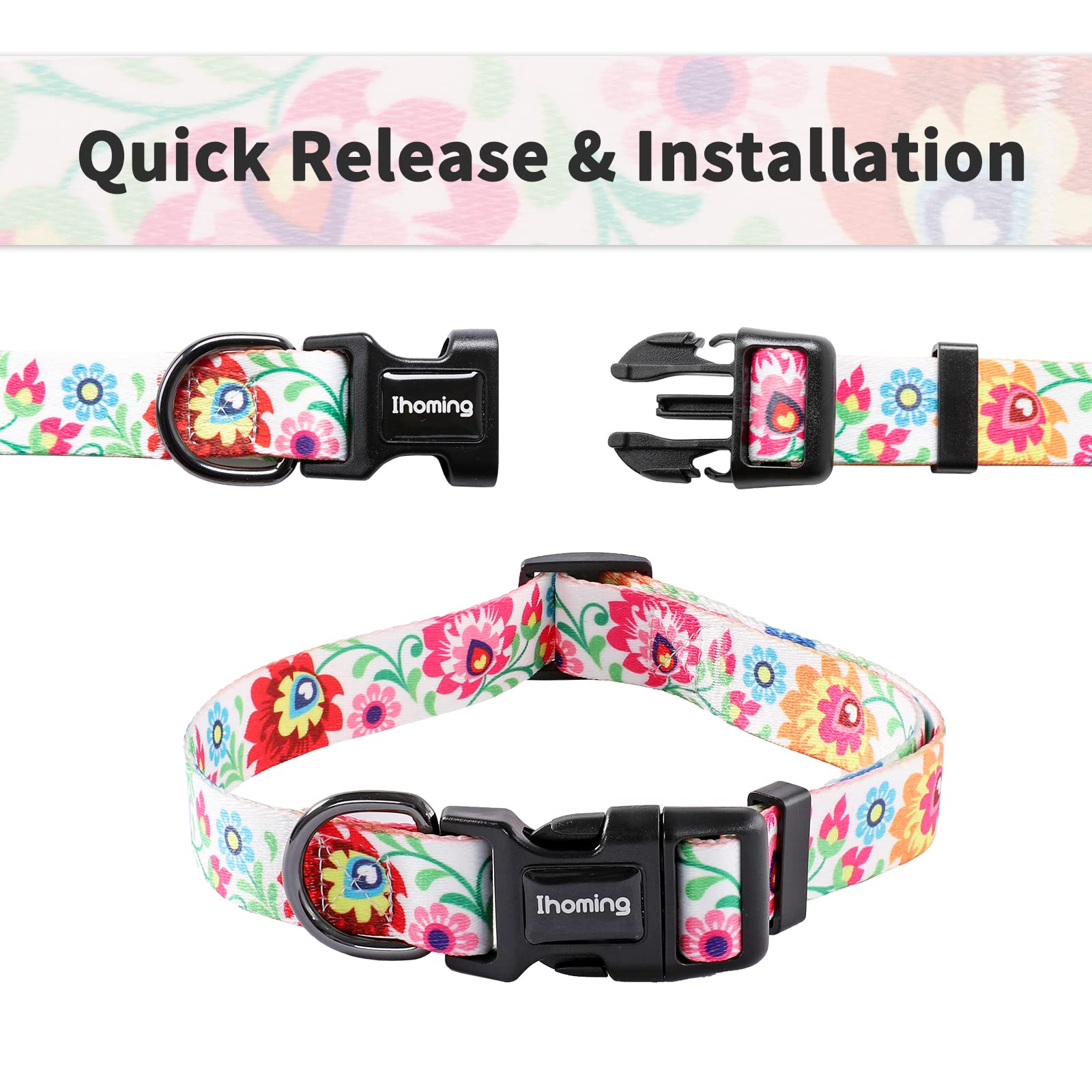 Ihoming Puppy Collar and Leash Set - White Floral Design for Small Dogs & Cats (XS, Up to 10LBS) - Perfect for Outdoor Walking, Running & Training - Ideal for Puppies, Kittens & Pet Fashion Lovers