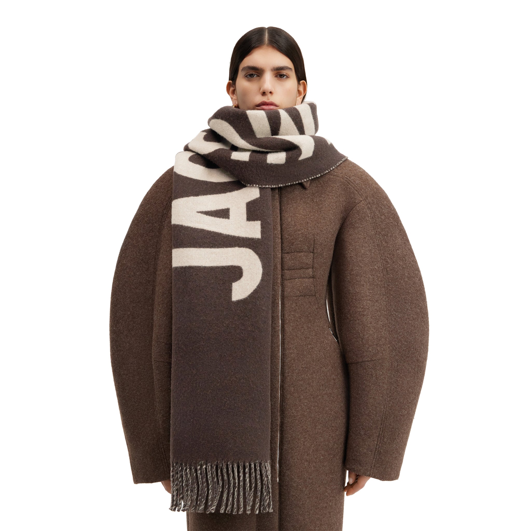 Jacquemus L'écharpe Fringe Logo Multi Brown Scarf - Stylish Winter Accessory for Women, Perfect for Cold Weather & Fashion Outfits