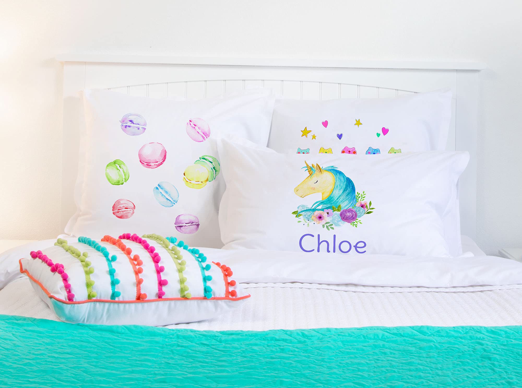 Personalized Kids Unicorn Pillowcase - Custom Name Blue & White Hypoallergenic Pillow Cover - Breathable Anti-Wrinkle Fabric - 20x30 Standard Queen Size - Perfect for Bedroom Decor, Birthday Gifts & Sleepovers