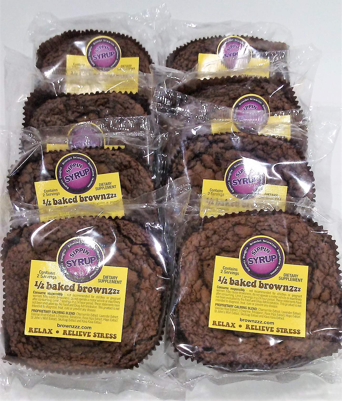 1/2 Baked Brownzzz Stress Relief Gummies - 8 Count Box with Chamomile, Lavender & Valerian Root - Natural Sleep Aid & Anxiety Supplement - Perfect for Relaxation Before Bed or During Travel