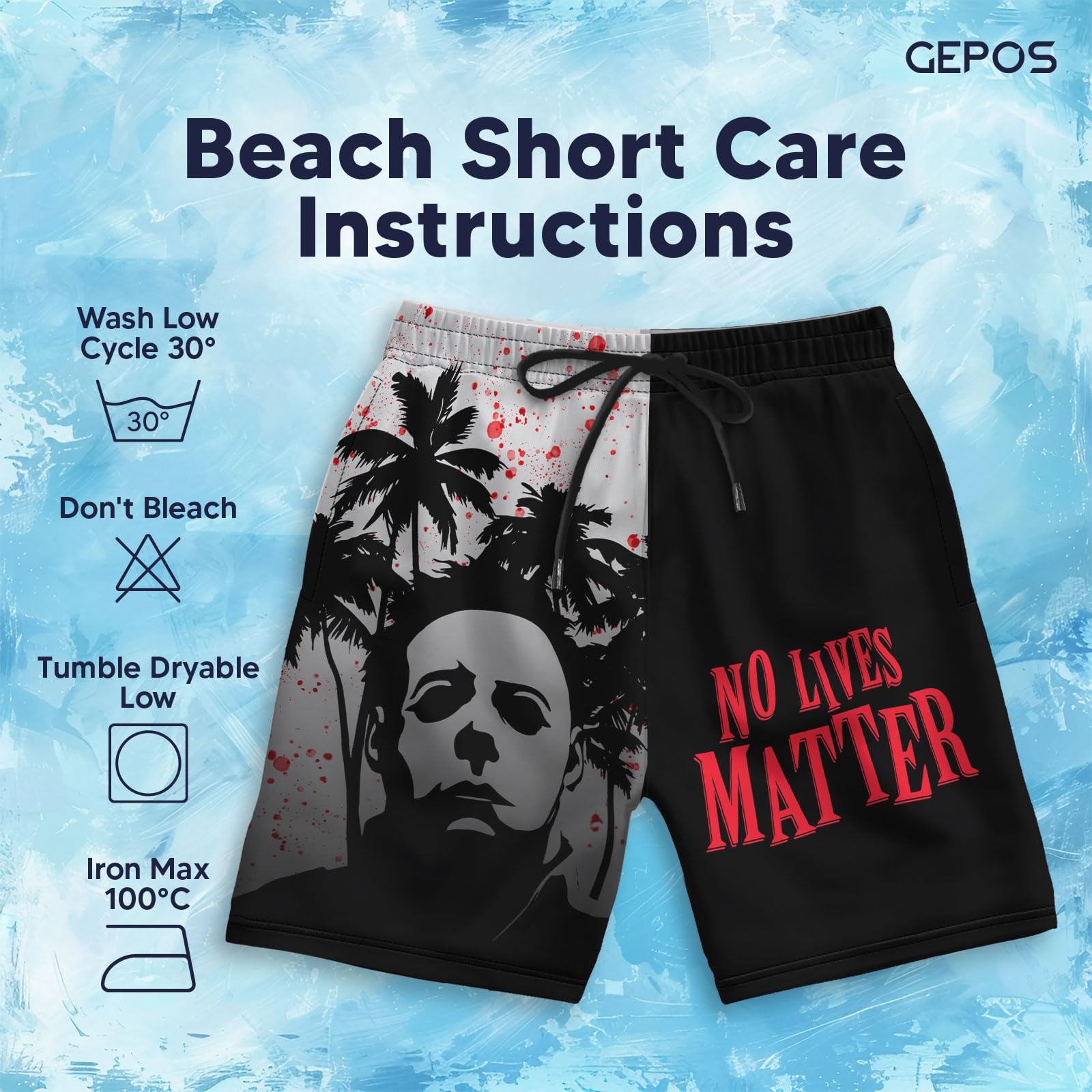 Men's Quick Dry Swim Trunks with Horror Print - Beach Shorts with Pockets for Swimming & Summer Vacation - Perfect Gift for Horror Fans
