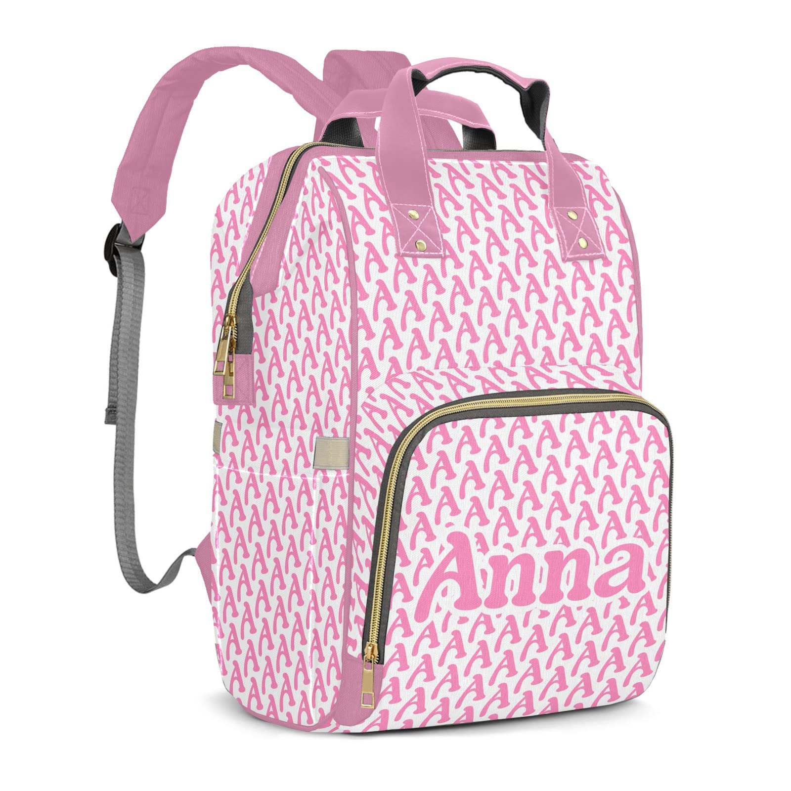 Personalized Pink Letter Print Diaper Backpack with Name - Stylish Nursing Bag for Moms & Dads - Perfect Baby Shower Gift & Travel Essential for New Parents