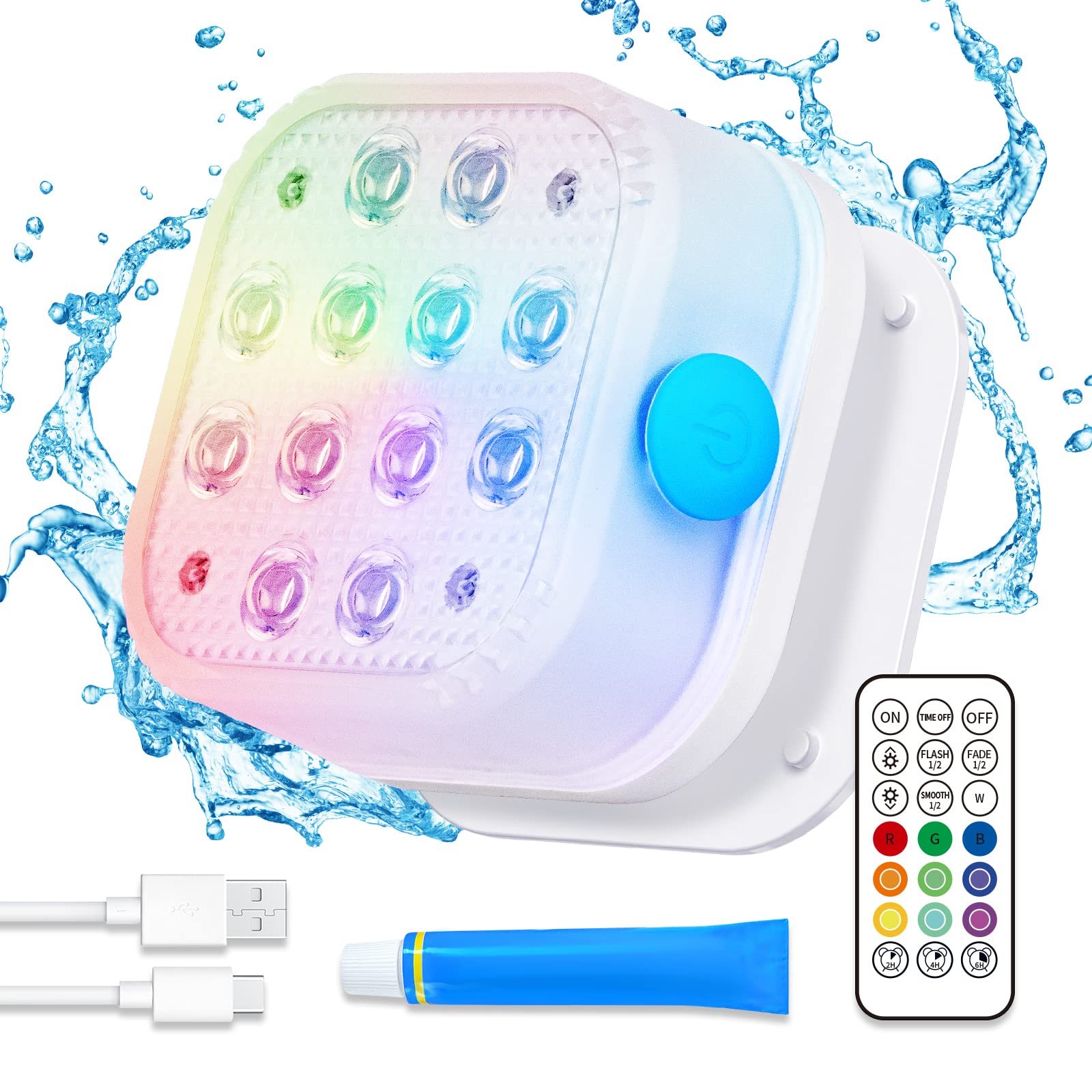 Homly Rechargeable Submersible Pool Lights with Remote - 16 Color Changing LED Waterproof Floating Lights for Pools, Ponds, Fountains & Backyard Decor - Battery Operated Magnet Lights with Underwater Charging