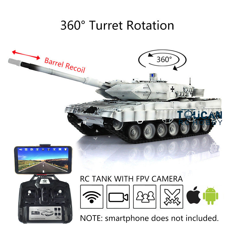 Henglong 1/16 Scale 7.0 Version Customized Leopard 2A6 RC Tank Model 3889 with Metal Tracks, FPV Camera, Barrel Recoil, BB Shooting & 360° Rotating Turret - Remote Control Military Vehicle for Adults & Hobbyists, Outdoor Play & Collectible Display