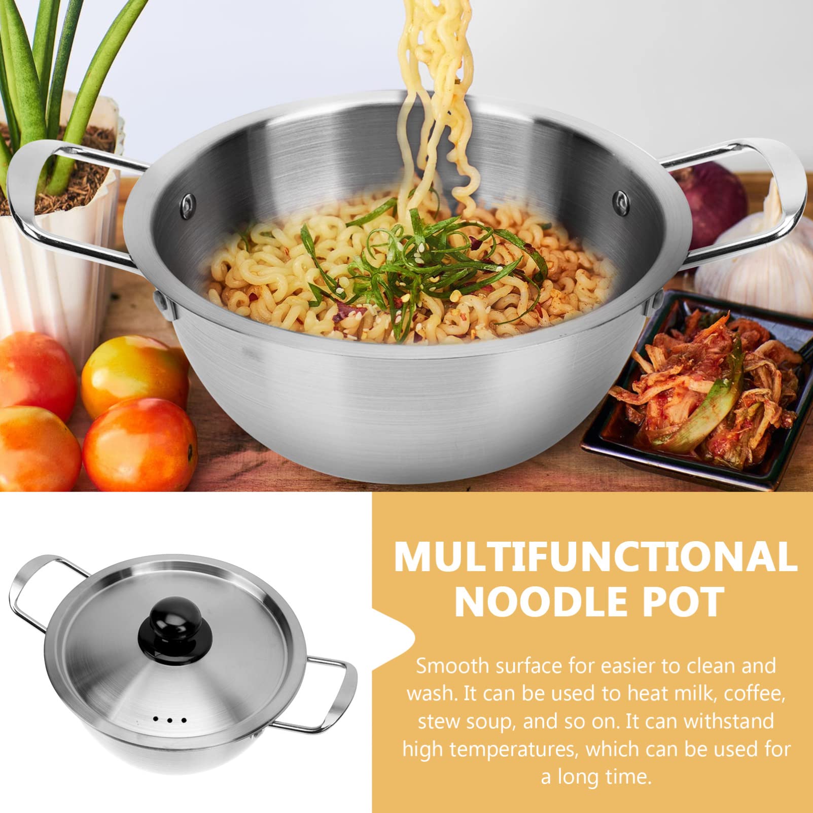 ERINGOGO 16cm Stainless Steel Korean Ramen Noodle Pot with Lid - Nonstick Soup Cooking Pot, Small Pasta Saucepan for Induction & Stovetop - Perfect for Camping, Dorm Cooking & Asian Cuisine