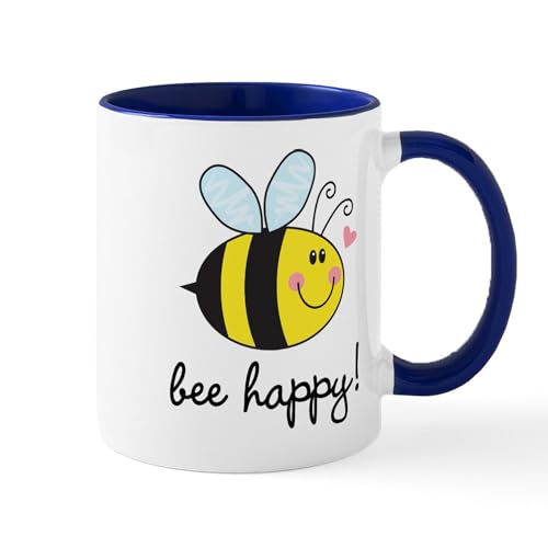 White/Navy Inside - Bee Happy Mugs