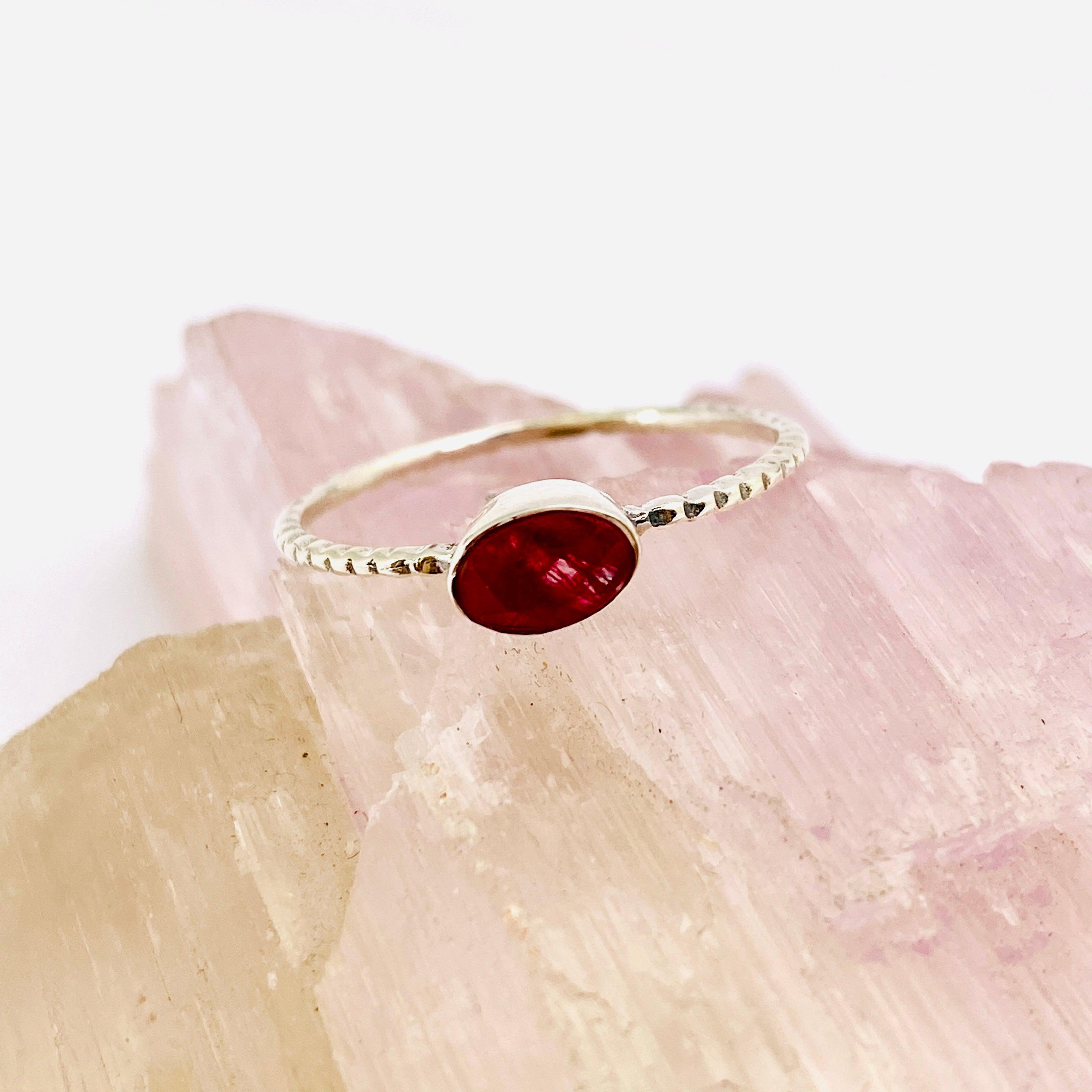 Ruby Oval Faceted Fine Band Ring R3750 RU - Elegant Jewelry for Women, Perfect for Weddings, Anniversaries & Special Occasions