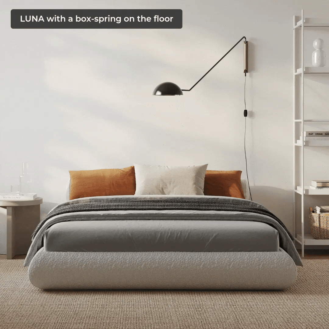Luna Bed Frame with Boucle Upholstery - Queen Size Modern Platform Bed for Bedroom | Stylish & Comfortable for Master Bedroom, Guest Room, or Apartment
