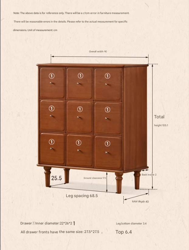 Vintage French Retro 9-Drawer Solid Poplar Wood Cabinet - Elegant Storage for Bedroom, Living Room & Office