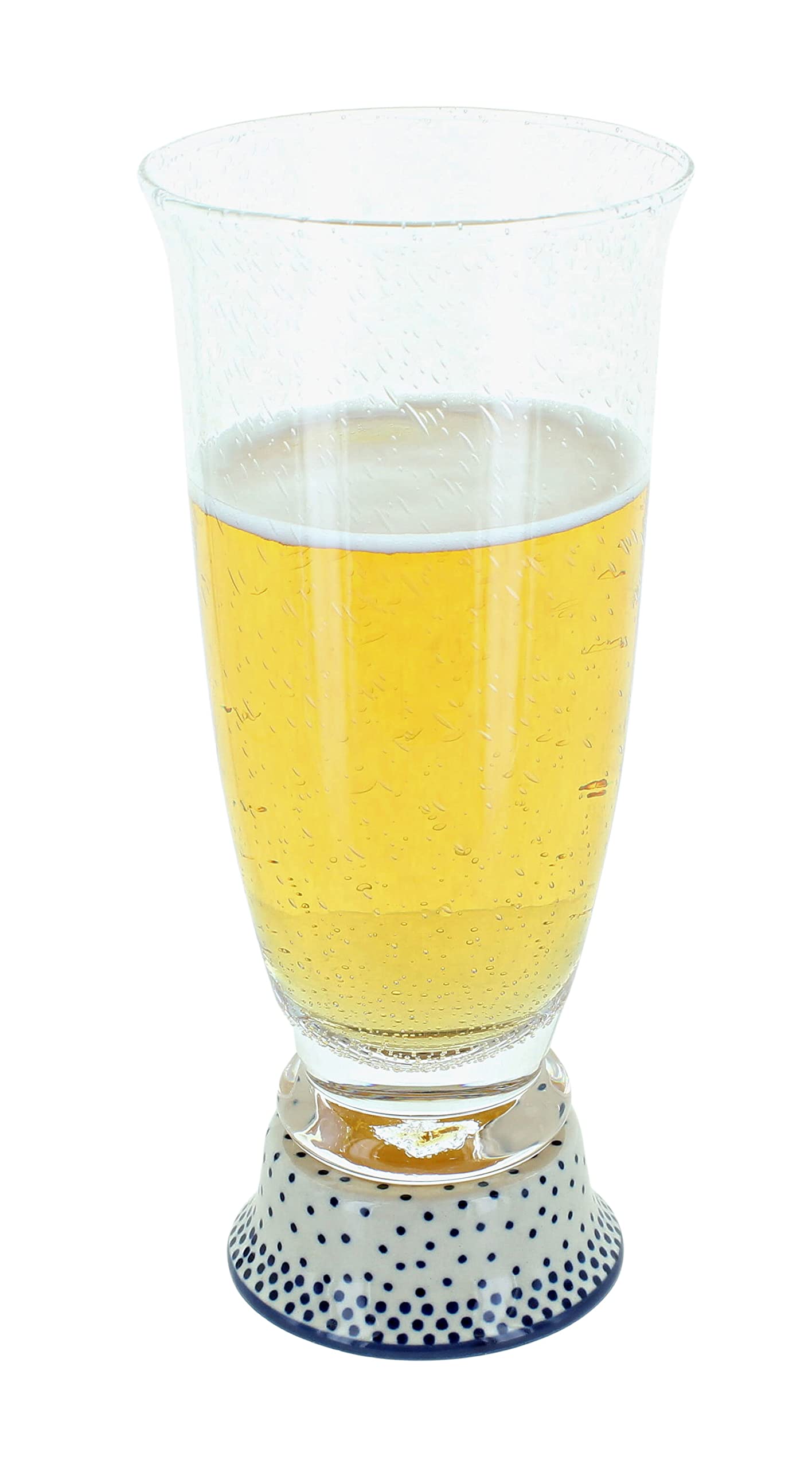 Handmade Blue Rose Polish Pottery Beer Glass with Small Dots - Traditional Ceramic Drinking Mug for Beer, Cocktails & Iced Tea - Perfect for Home Bars, Gifts & Rustic Decor