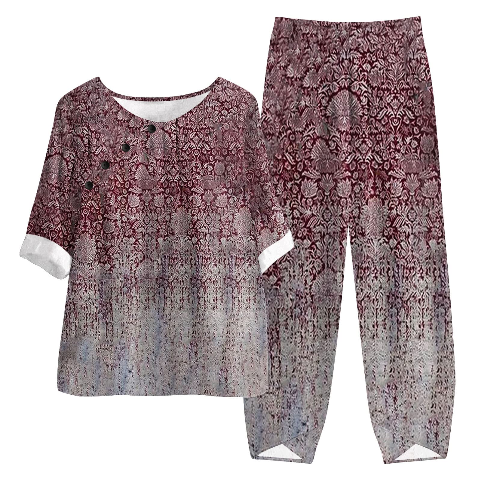 Oelaio Women's 2-Piece Lounge Set - Soft Linen Pajama Outfit with Cropped Sweater & Lounge Pants (3X, Red) - Cozy Christmas Pajamas for Women | Perfect for Holiday Relaxation, Gift Giving & Winter Lounging