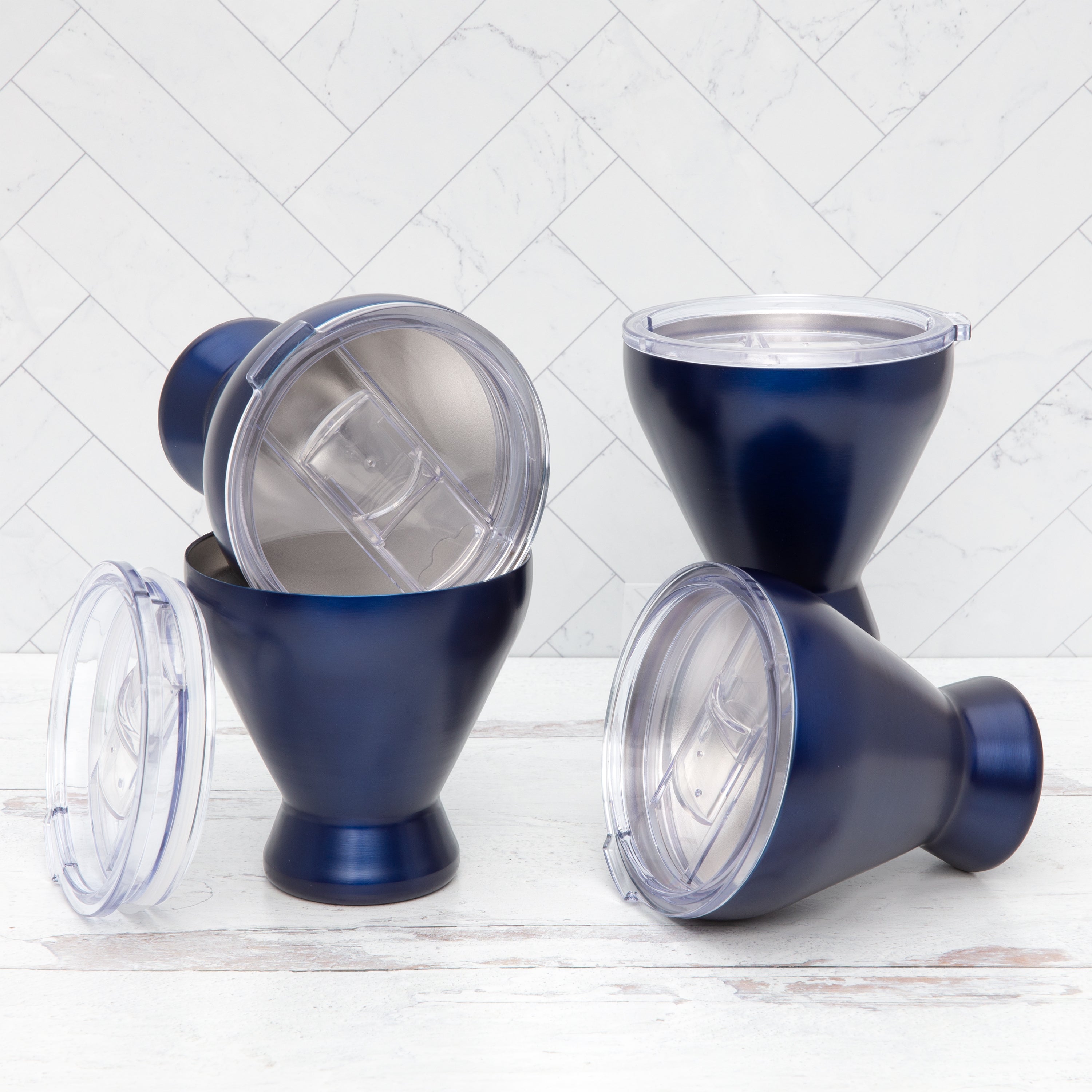 Premium Navy Insulated Cocktail Tumblers Set of 4 - 16oz Stainless Steel Drinking Glasses for Wine, Whiskey & Cocktails - Perfect for Parties, BBQs & Outdoor Entertaining