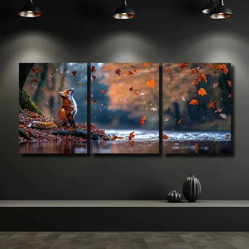 3-Piece Red Fox Sitting on River Bank Wall Art Set - 60x90cm Framed Canvas Prints | High-Quality Australian-Made Home Decor | Perfect for Living Room, Bedroom & Office